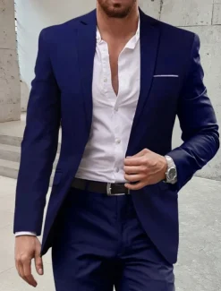 Men's Wedding Suits Notch Burgundy Royal Blue Solid Colored Tailored Fit 2 Piece Single Breasted One-button