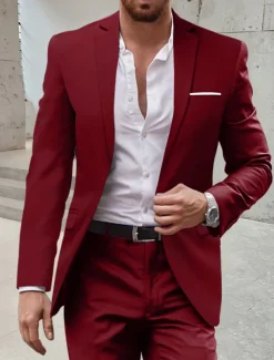 Men's Wedding Suits Notch Burgundy Royal Blue Solid Colored Tailored Fit 2 Piece Single Breasted One-button