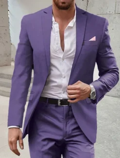 Men's Wedding Suits Notch Burgundy Royal Blue Solid Colored Tailored Fit 2 Piece Single Breasted One-button