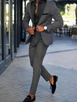 Men's Wedding Suits Notch Red Dark Green Fashion Daily Solid Colored Tailored Fit 2 Piece Single Breasted One-button
