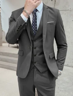 Men's Wedding Suits Notch Black White Solid Colored Standard Fit 3 Piece Single Breasted One-button
