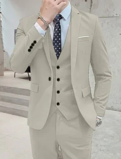 Men's Wedding Suits Notch Black White Solid Colored Standard Fit 3 Piece Single Breasted One-button