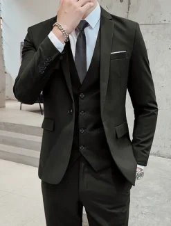 Men's Wedding Suits Notch Black White Solid Colored Standard Fit 3 Piece Single Breasted One-button