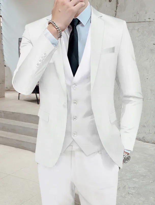 Men's Wedding Suits Notch Black White Solid Colored Standard Fit 3 Piece Single Breasted One-button