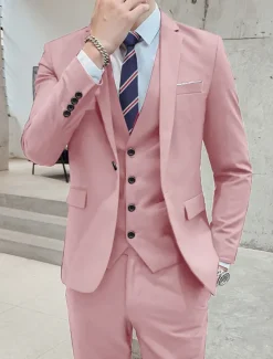 Men's Wedding Suits Notch Black White Solid Colored Standard Fit 3 Piece Single Breasted One-button