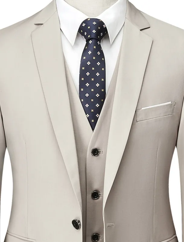 Men's Wedding Suits Notch Black White Solid Colored Standard Fit 3 Piece Single Breasted One-button
