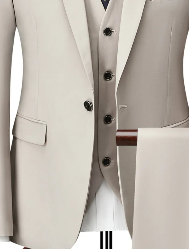 Men's Wedding Suits Notch Black White Solid Colored Standard Fit 3 Piece Single Breasted One-button