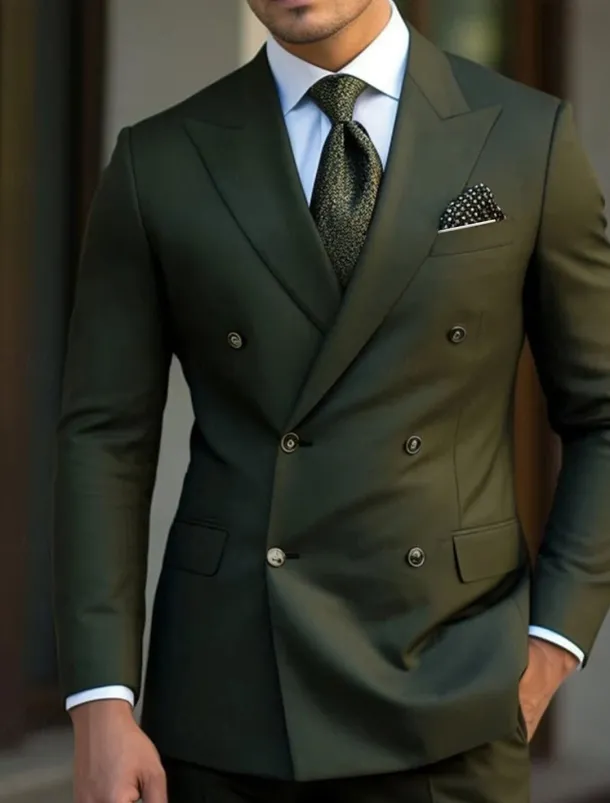 Men's Wedding Suits Peak Black White Business WorkWear Solid Colored Slim Fit 2 Piece Double Breasted Six-buttons