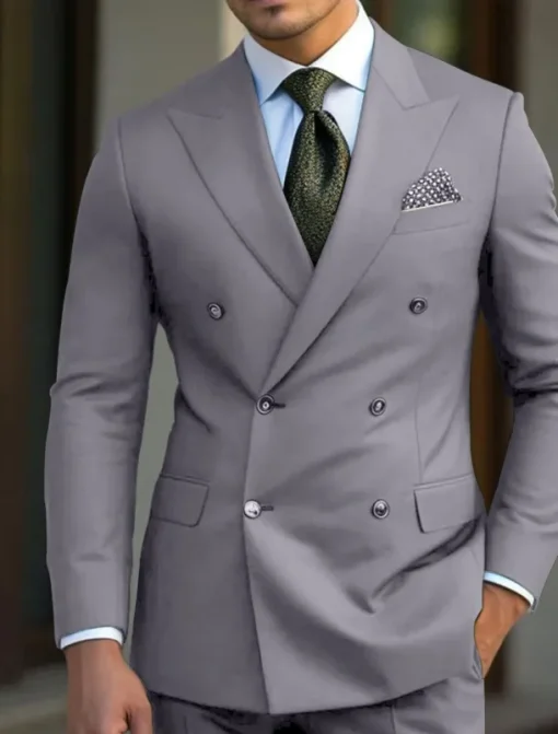 Men's Wedding Suits Peak Black White Business WorkWear Solid Colored Slim Fit 2 Piece Double Breasted Six-buttons