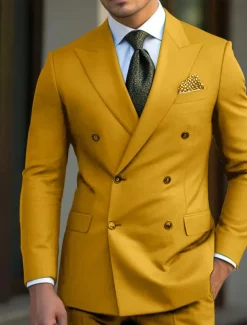 Men's Wedding Suits Peak Black White Business WorkWear Solid Colored Slim Fit 2 Piece Double Breasted Six-buttons