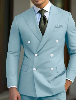 Men's Wedding Suits Peak Black White Business WorkWear Solid Colored Slim Fit 2 Piece Double Breasted Six-buttons