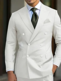 Men's Wedding Suits Peak Black White Business WorkWear Solid Colored Slim Fit 2 Piece Double Breasted Six-buttons
