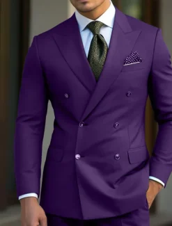 Men's Wedding Suits Peak Black White Business WorkWear Solid Colored Slim Fit 2 Piece Double Breasted Six-buttons