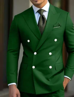 Men's Wedding Suits Peak Black White Business WorkWear Solid Colored Slim Fit 2 Piece Double Breasted Six-buttons