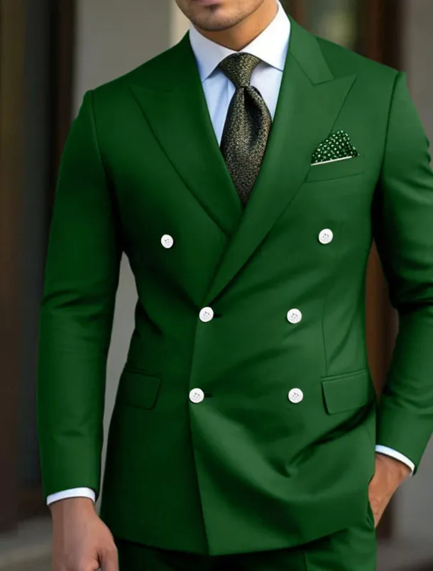 Men's Wedding Suits Peak Black White Business WorkWear Solid Colored Slim Fit 2 Piece Double Breasted Six-buttons