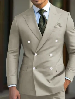 Men's Wedding Suits Peak Black White Business WorkWear Solid Colored Slim Fit 2 Piece Double Breasted Six-buttons