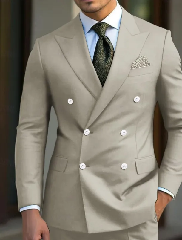 Men's Wedding Suits Peak Black White Business WorkWear Solid Colored Slim Fit 2 Piece Double Breasted Six-buttons