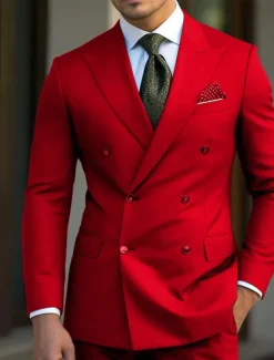 Men's Wedding Suits Peak Black White Business WorkWear Solid Colored Slim Fit 2 Piece Double Breasted Six-buttons