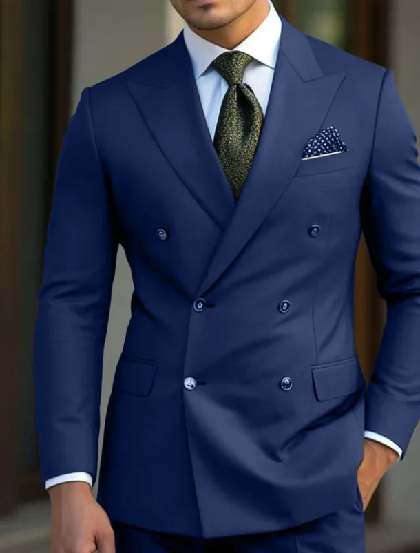 Men's Wedding Suits Peak Black White Business WorkWear Solid Colored Slim Fit 2 Piece Double Breasted Six-buttons