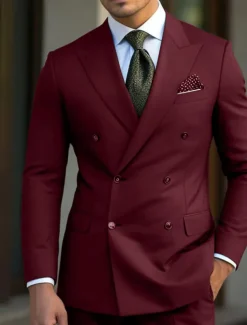 Men's Wedding Suits Peak Black White Business WorkWear Solid Colored Slim Fit 2 Piece Double Breasted Six-buttons