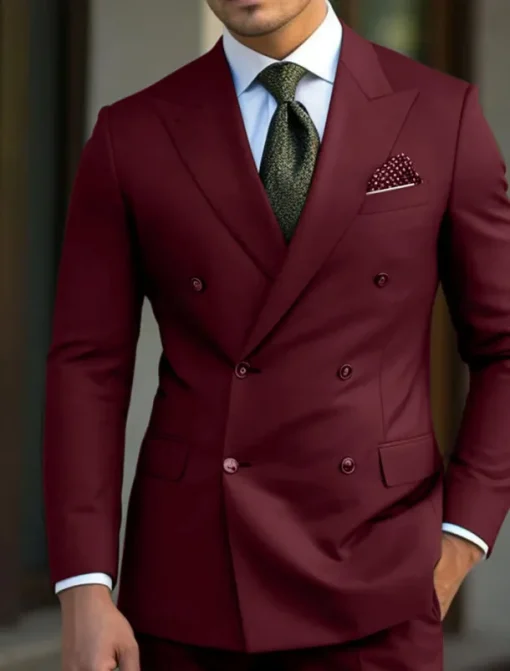 Men's Wedding Suits Peak Black White Business WorkWear Solid Colored Slim Fit 2 Piece Double Breasted Six-buttons