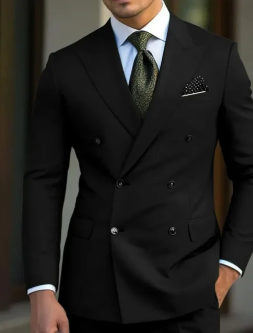 Men's Wedding Suits Peak Black White Business WorkWear Solid Colored Slim Fit 2 Piece Double Breasted Six-buttons