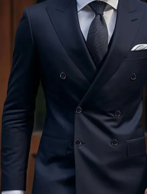 Men's Wedding Suits Peak Dark Blue Daily Business Solid Colored Tailored Fit 2 Piece Double Breasted Six-buttons