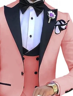 Men's Wedding Suits Peak White Pink Solid Colored Tailored Fit 3 Piece Single Breasted One-button