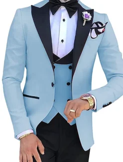 Men's Wedding Suits Peak White Pink Solid Colored Tailored Fit 3 Piece Single Breasted One-button