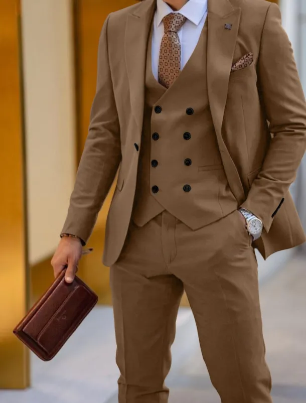Men's Wedding Suits Peaked Lapel Peak Black White Solid Colored Tailored Fit 3 Piece Single Breasted One-button