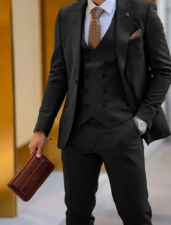Men's Wedding Suits Peaked Lapel Peak Black White Solid Colored Tailored Fit 3 Piece Single Breasted One-button