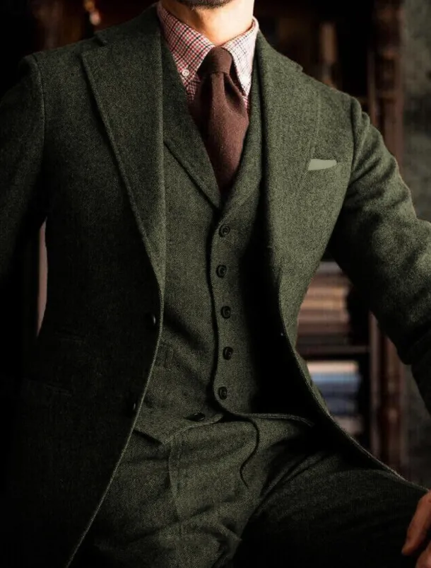 Men's Wedding Tweed Suits Notch Purple Khaki Daily Business Solid Colored Plus Size 3 Piece Single Breasted Two-buttons