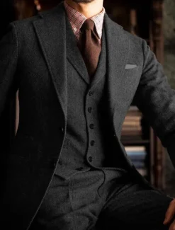 Men's Wedding Tweed Suits Notch Purple Khaki Daily Business Solid Colored Plus Size 3 Piece Single Breasted Two-buttons