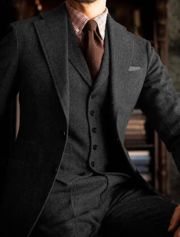 Men's Wedding Tweed Suits Notch Purple Khaki Daily Business Solid Colored Plus Size 3 Piece Single Breasted Two-buttons