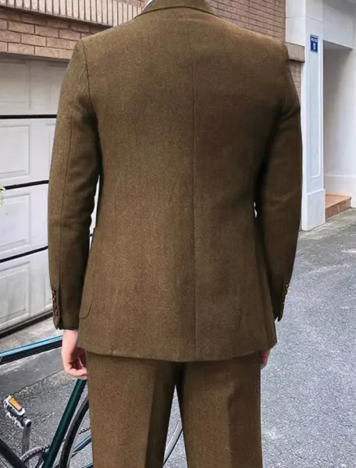 Men's Wedding Tweed Suits Brown Retro Vintage Herringbone Tailored Fit 3 Piece Single Breasted Two-buttons