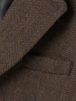 Men's Wedding Tweed Suits Brown Retro Vintage Herringbone Tailored Fit 3 Piece Single Breasted Two-buttons