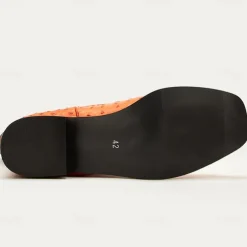 Men's Western Cowboy Boots with Orange Ostrich Leather and Dark Brown Embroidered Upper - Vintage Style for Rodeo and Casual Wear