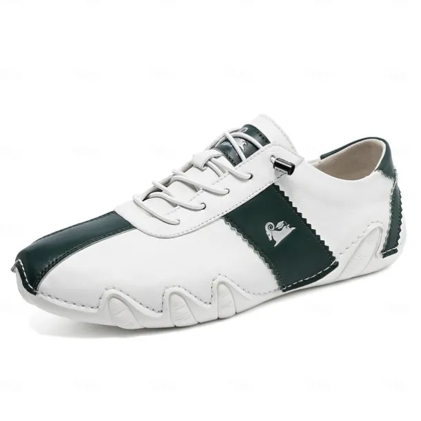 Men's White and Green Casual Sneakers with Unique Wavy Sole and Lace-Up Design – Comfortable Everyday Sport Shoes
