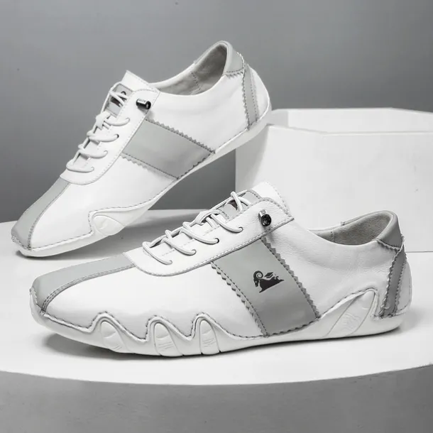 Men's White and Green Casual Sneakers with Unique Wavy Sole and Lace-Up Design – Comfortable Everyday Sport Shoes