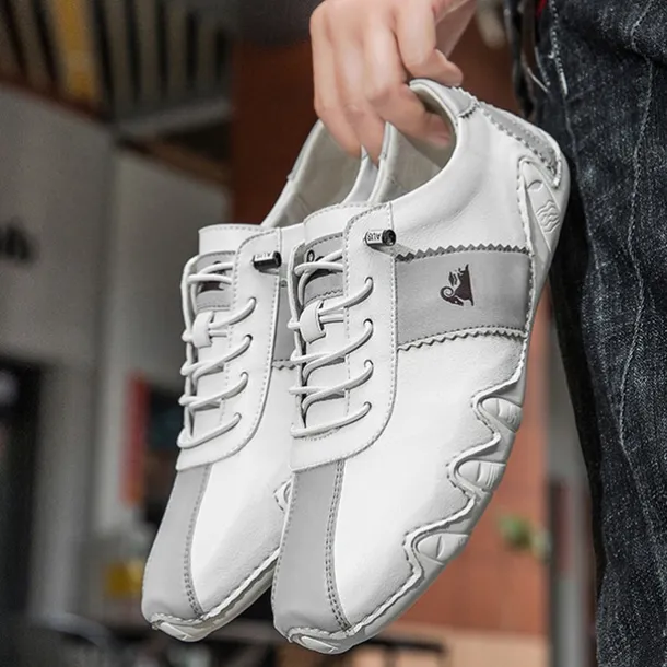 Men's White and Green Casual Sneakers with Unique Wavy Sole and Lace-Up Design – Comfortable Everyday Sport Shoes