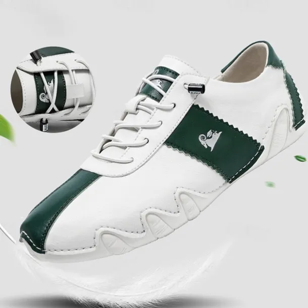Men's White and Green Casual Sneakers with Unique Wavy Sole and Lace-Up Design – Comfortable Everyday Sport Shoes