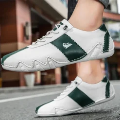 Men's White and Green Casual Sneakers with Unique Wavy Sole and Lace-Up Design – Comfortable Everyday Sport Shoes