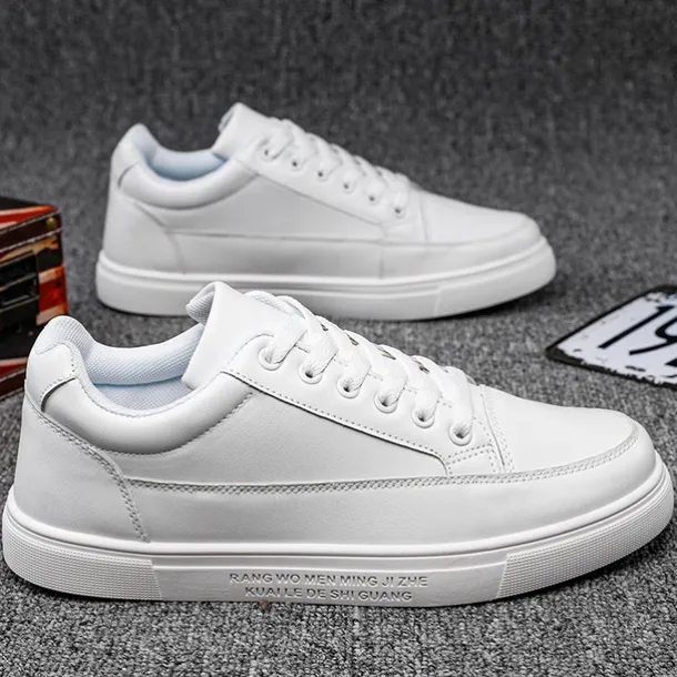 Men's White Casual Sneakers with Lace-up Closure and Comfortable Sole – Stylish Everyday Shoes for Walking and Leisure