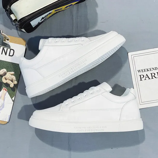 Men's White Casual Sneakers with Lace-up Closure and Comfortable Sole – Stylish Everyday Shoes for Walking and Leisure