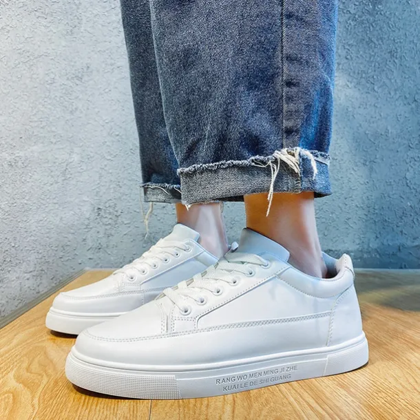 Men's White Casual Sneakers with Lace-up Closure and Comfortable Sole – Stylish Everyday Shoes for Walking and Leisure