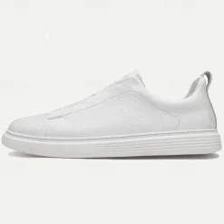 Men's White Leather Slip-On Sneakers – Minimalist Design with Comfortable Sole for Casual Wear