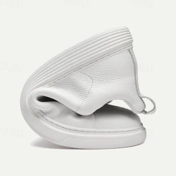 Men's White Leather Slip-On Sneakers – Minimalist Design with Comfortable Sole for Casual Wear