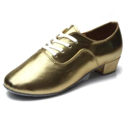 Men's White Patent Leather Lace-Up Dance Shoes – Comfortable Low Heel and Soft Suede Sole for Ballroom and Latin Dance