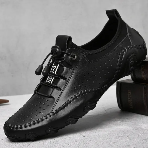 Men's White Perforated Casual Shoes with Hand-Stitched Detailing, Breathable Mesh Upper and Comfortable Slip-On Design