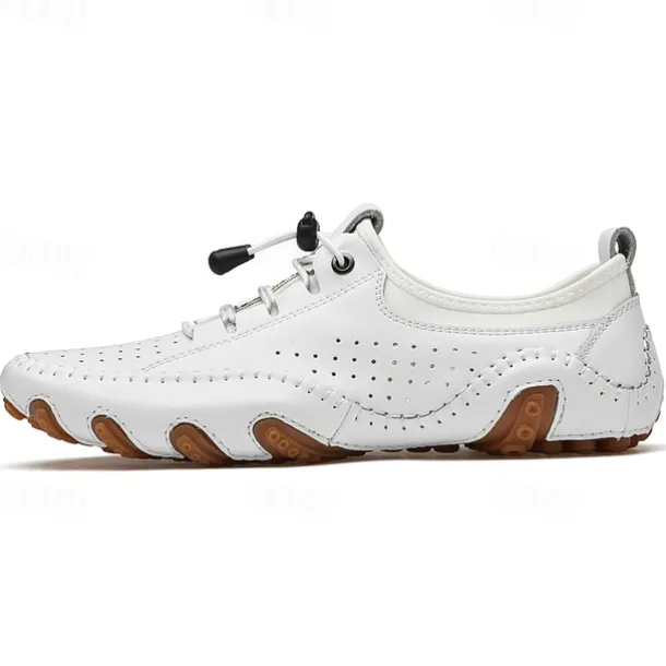 Men's White Perforated Casual Shoes with Hand-Stitched Detailing, Breathable Mesh Upper and Comfortable Slip-On Design